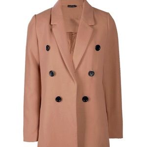 Double breasted oversized wool look coat